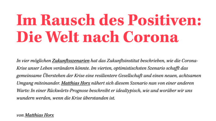 Die Welt nach Corona